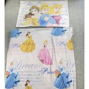 VTG Disney Princess Dear Diary Sheet Set Twin Pink Flat Fitted Pillowcase 90's